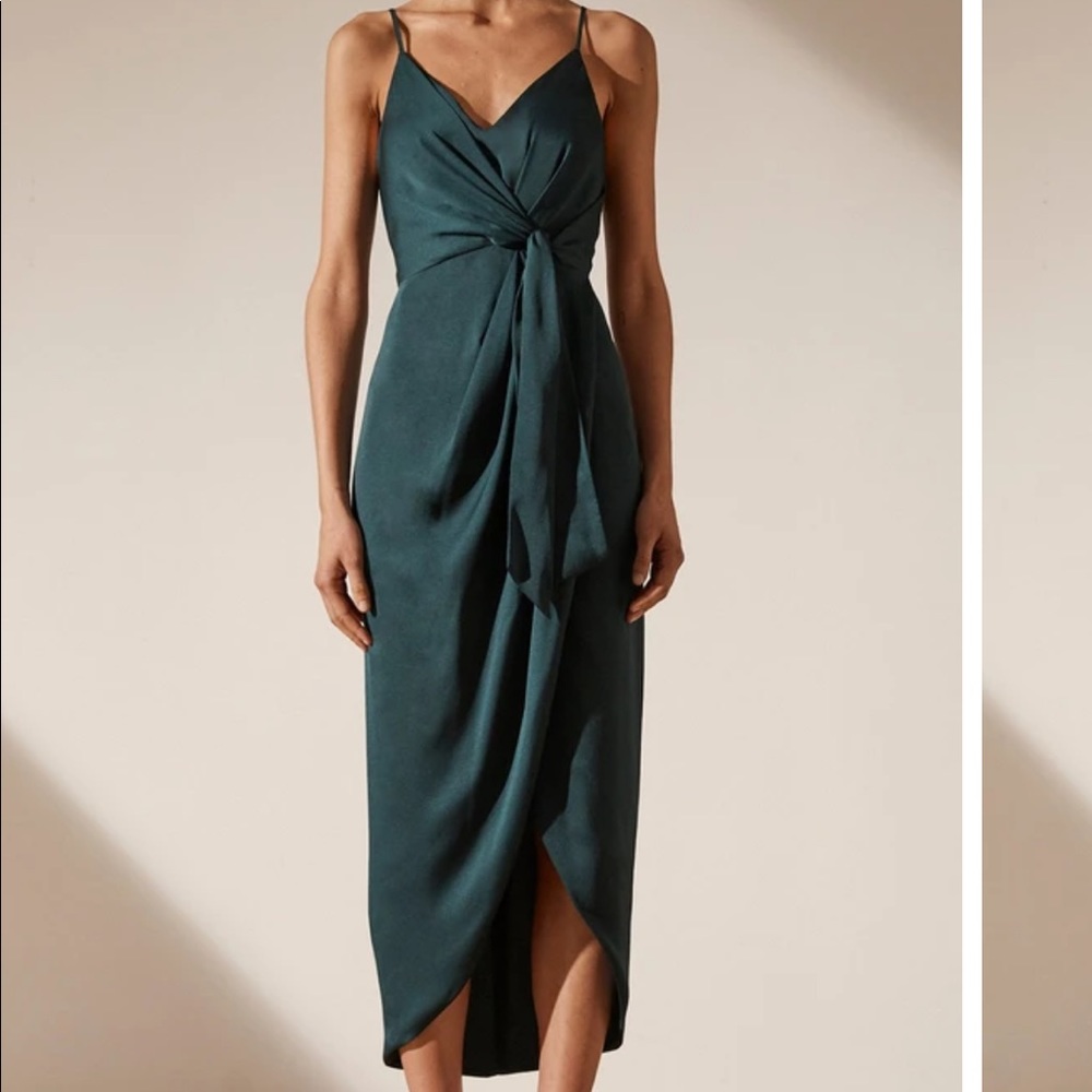NWT Shona Joy Luxe Tie Front Cocktail Dress - Emerald, Size 8